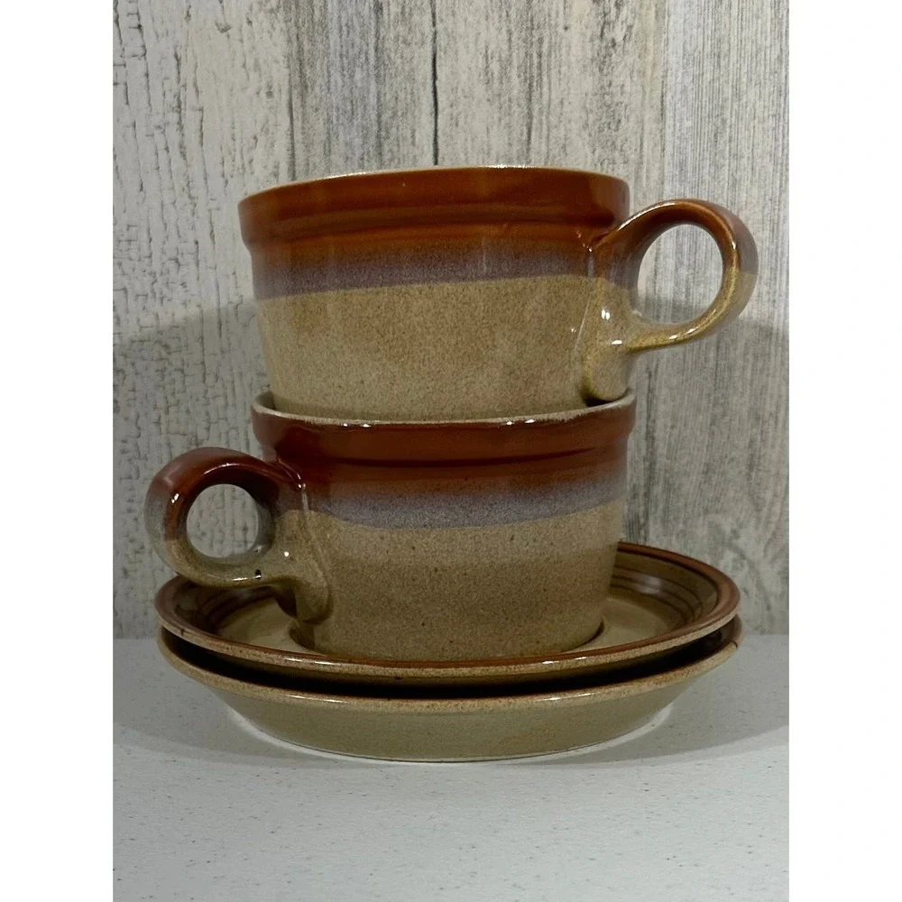 Mikasa Potters Art Ben Seibel Country Oak Cup and Saucer‎ Set of 2 Tan Brown MCM